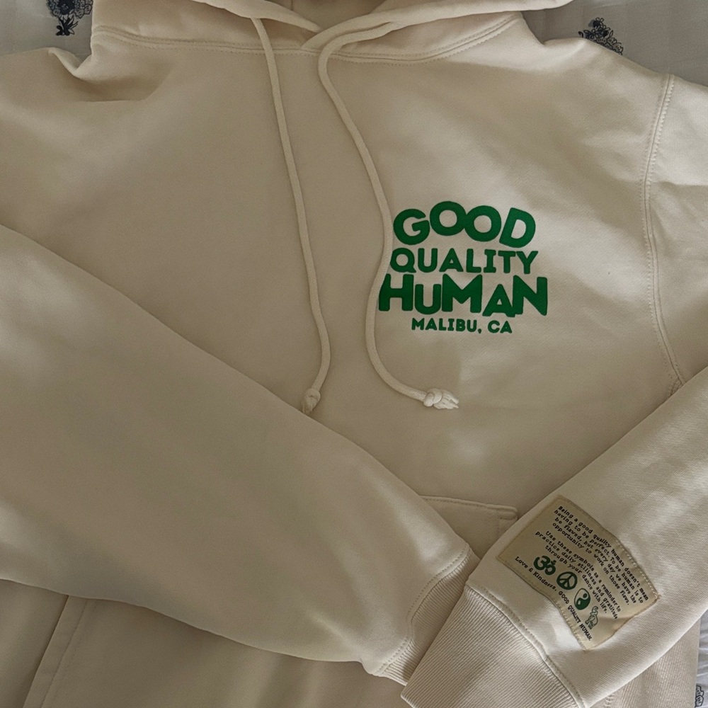 good human Cream Hoodie with GreenText